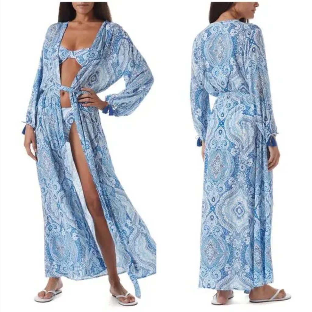 Melissa Odabash Blue Paisley Print Gabby Caftan Wrap Coverup